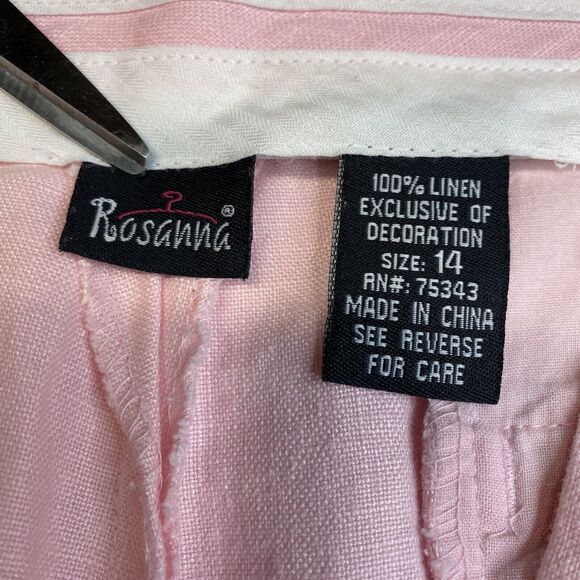 Rosanna Linen Wide Leg Crop Pant 14 (32"Waist) Pink Embroidered Monkeys Tropical - Picture 4 of 12